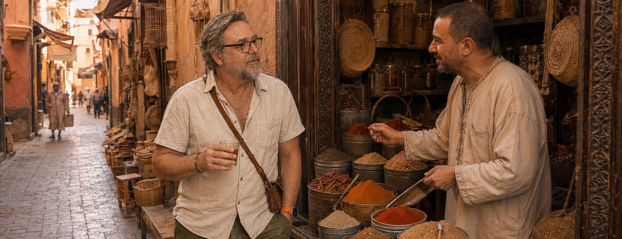 Petit Marrakchi dans une rue commerçante de Marrakech